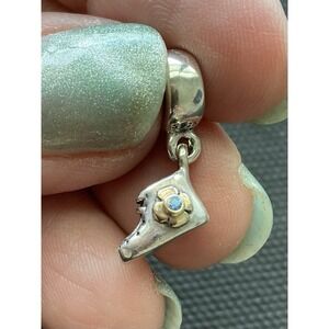Retired Pandora ALE 925 sterling silver Baby Boy two tone dangle bootie charm